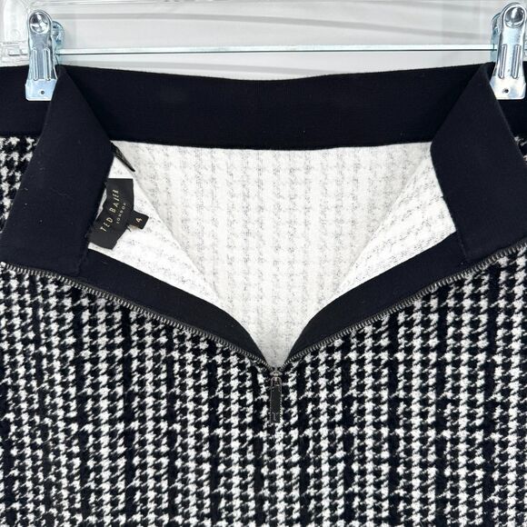 TED BAKER Atlassy Black White Houndstooth Jacquard Midi Skirt Size 4 (US 10) - Picture 5 of 8